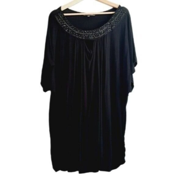 ADDITION ELLE Short Sleeve Tunic Top Beaded Neckline PLUS Sz 4X - Picture 1 of 10